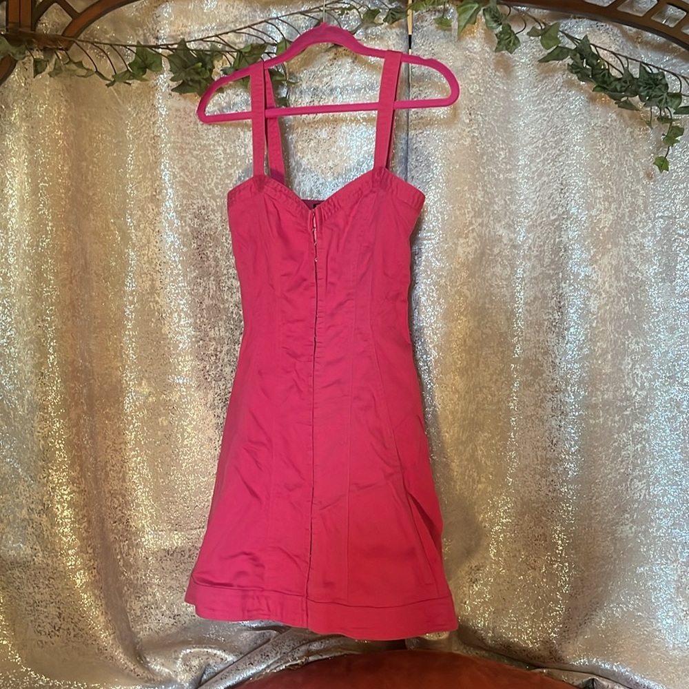 Betsey Johnson 0 stretch pink jean sweetheart neck flare Barbie dress sexy